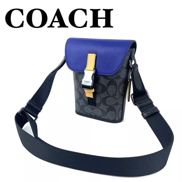 Coach Track Signature Canvas Colorblock (Blue) Small Crossbody Bag - Picture 1 of 7
